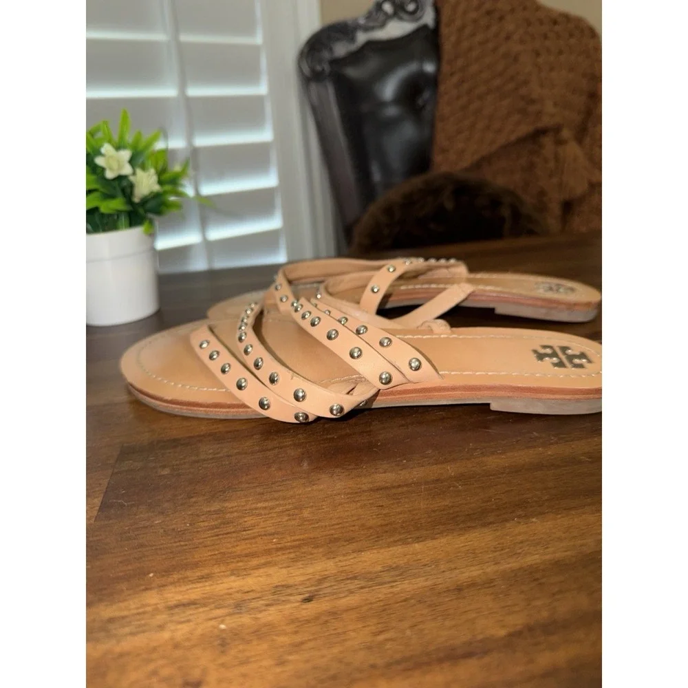 Tory‎ Burch Patos Nude Studded Multi Strap Leather Sandals 8.5